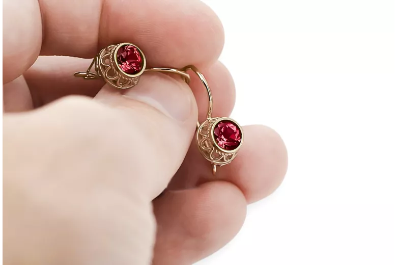 Rubis Or rose 14 carats vintage d'origine Des boucles d'oreilles Bijoux vintage vec117r